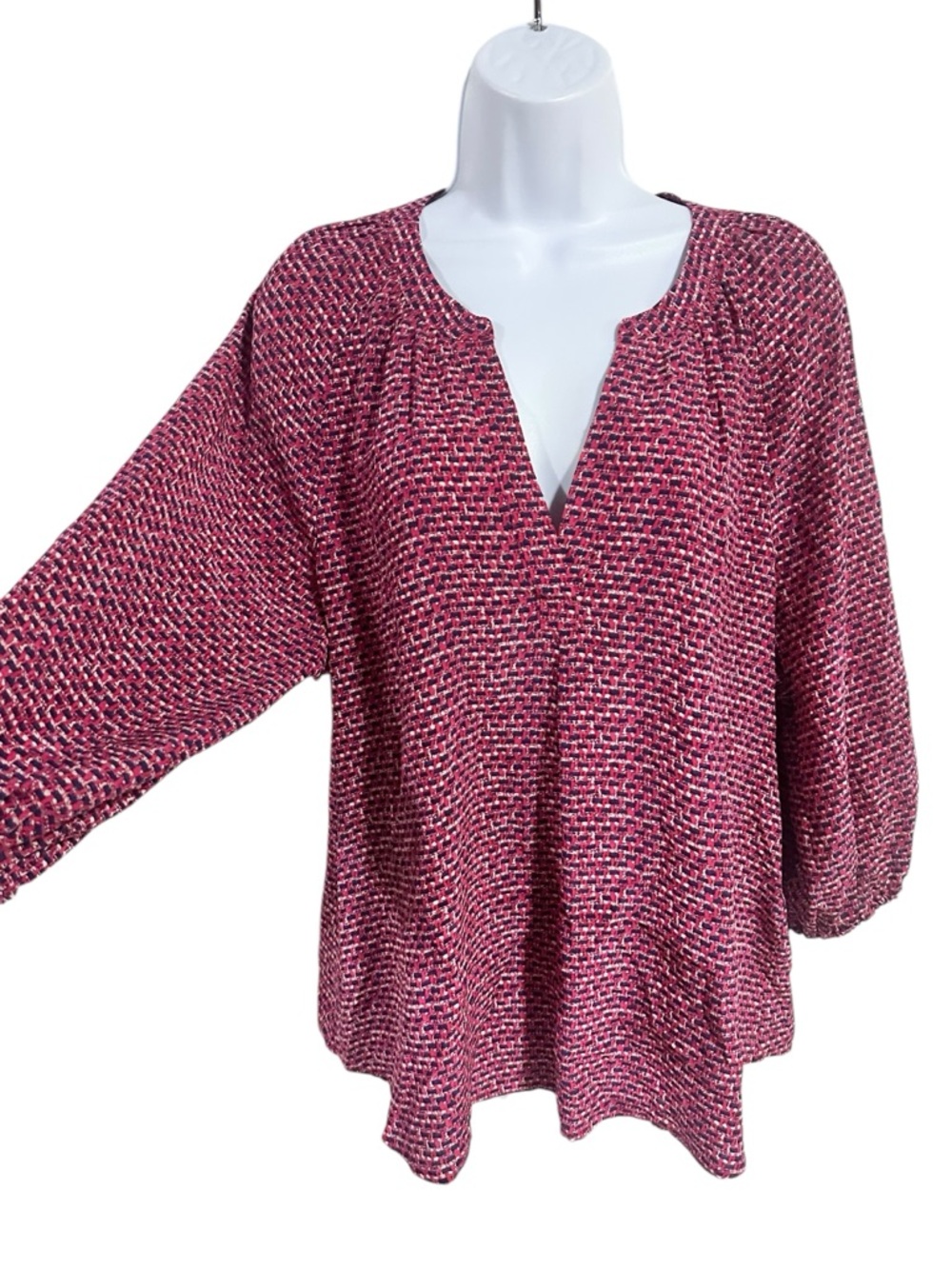 Joie Pink Patterned Silk Split V-Neck Blouse Size… - image 2